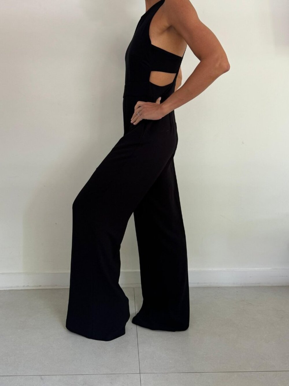 Zara Black Sleeveless Wide-Leg Jumpsuit Cut-Outs Size M